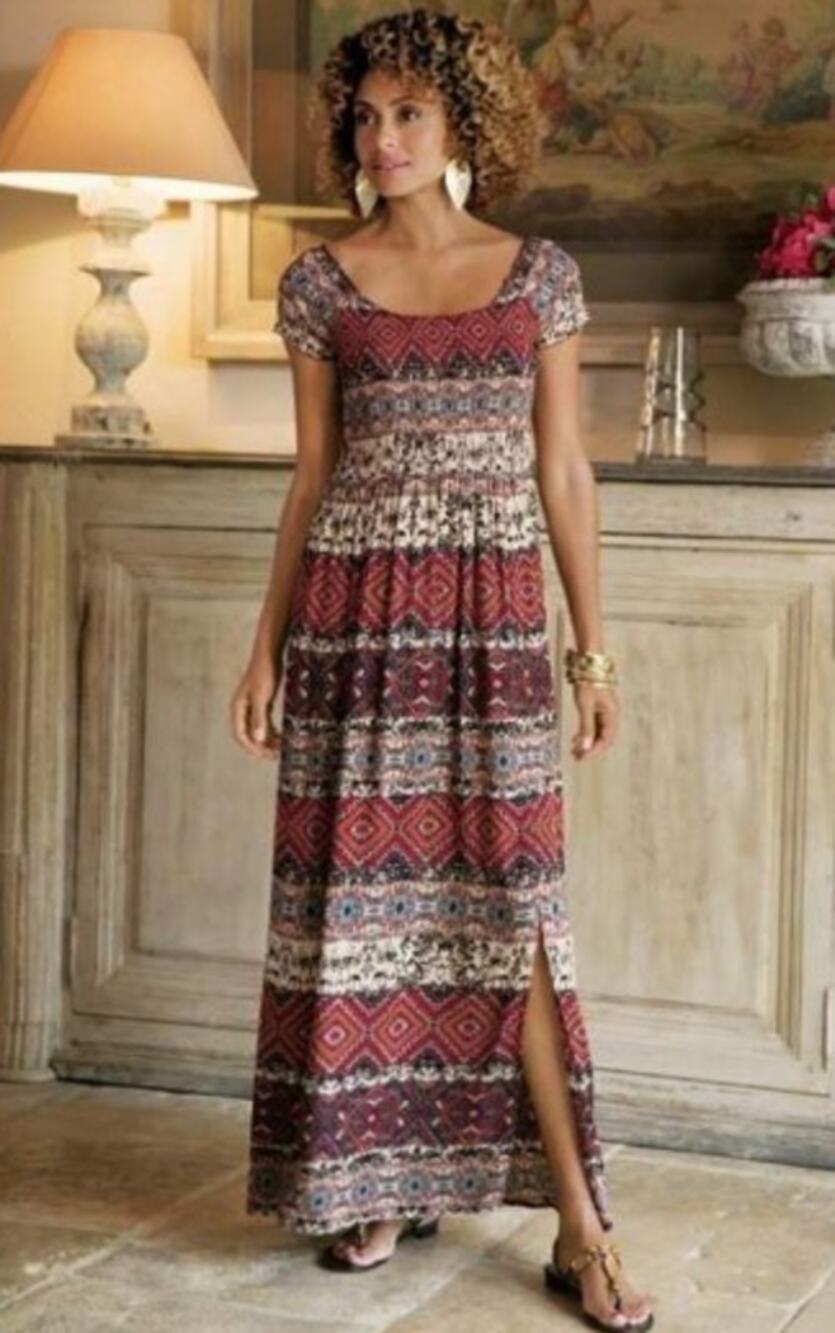 SOFT SURROUNDINGS Smocked Macelo Print Maxi Dress sz M